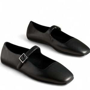 Jeffrey Campbell Black Leather Elise Mary Jane Ballet Flats, Size 7 NIB